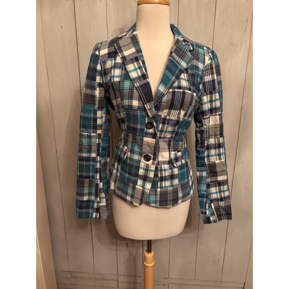Talbots Patchwork Blazer Button Jacket Size 6 Blu… - image 2